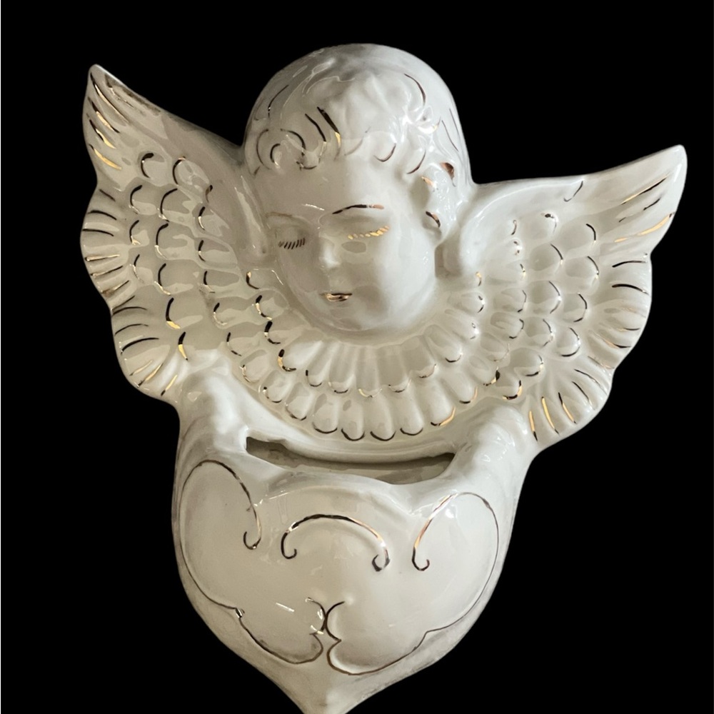 MCM Ceramic Angel Pottery Wall Figure Kleine Co Front Pocket Holy Water Cherub